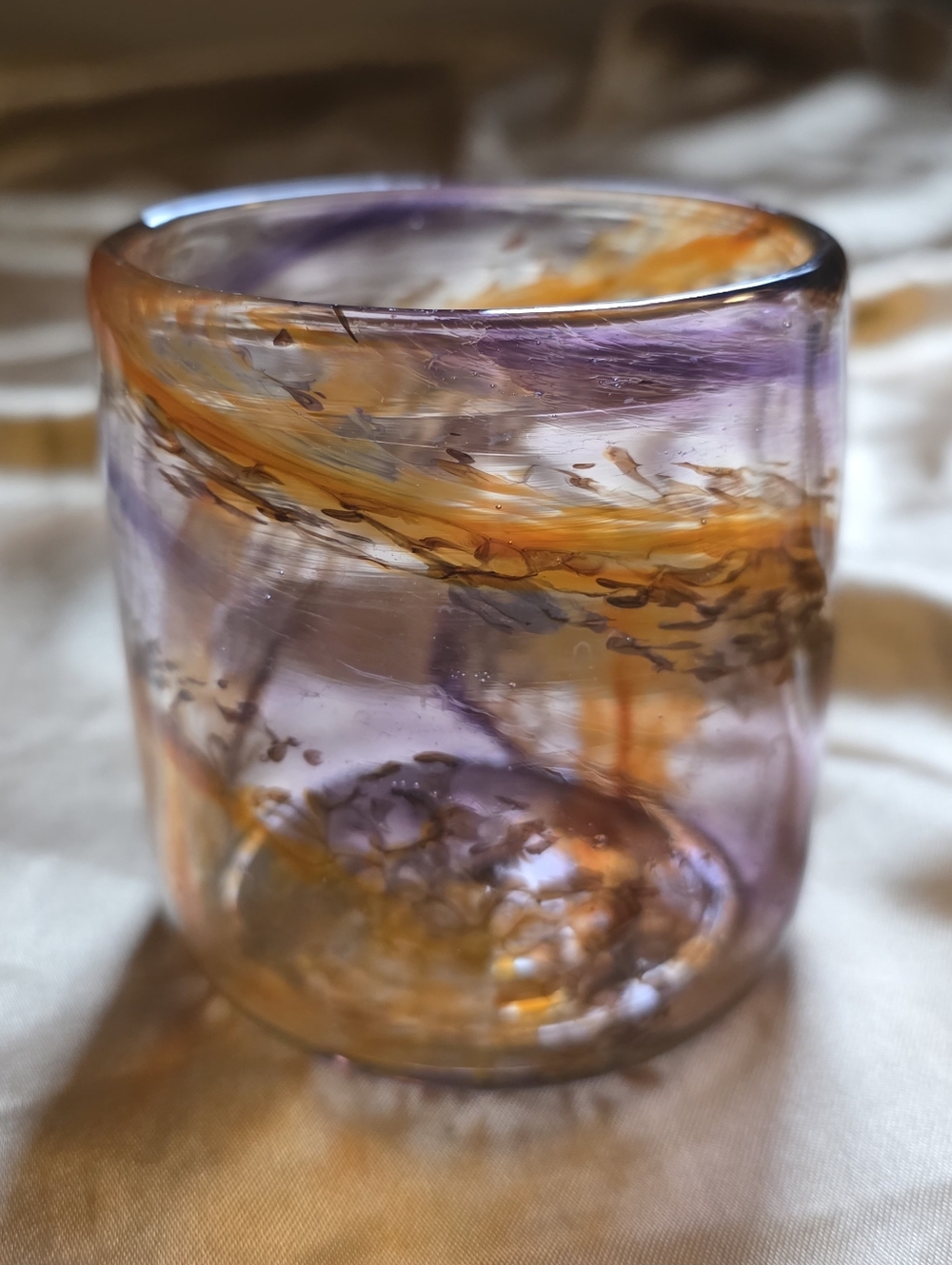 Hand-Blown Purple and Orange Glass Art Vase